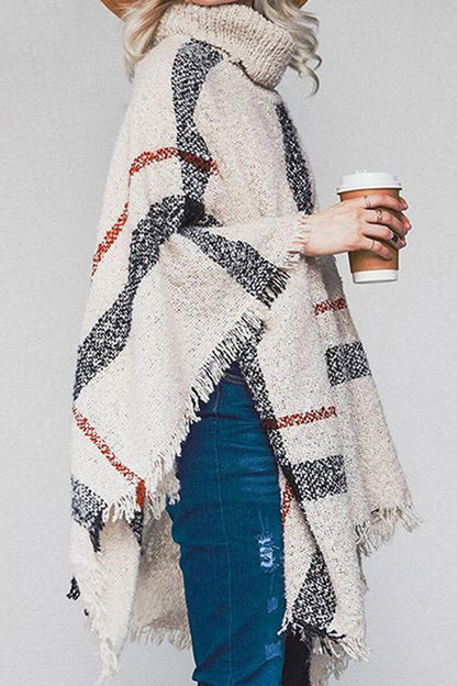 Chic Tassel Edge Boatneck Poncho Cape - BritishElegance
