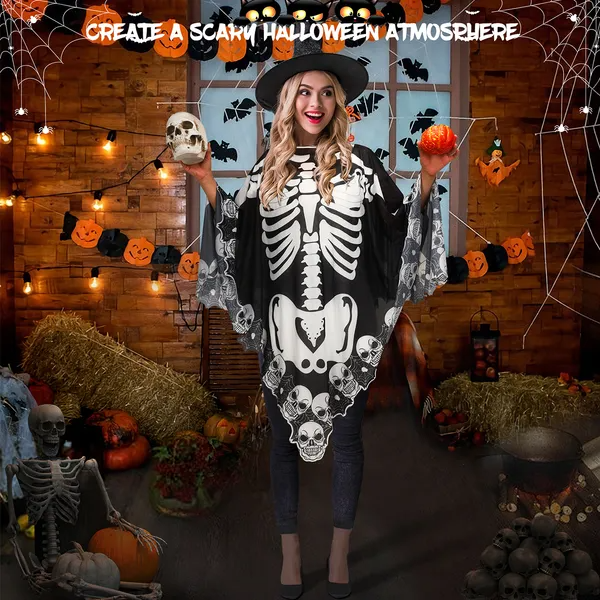 Spooky Skull Lace Halloween Cape - BritishElegance