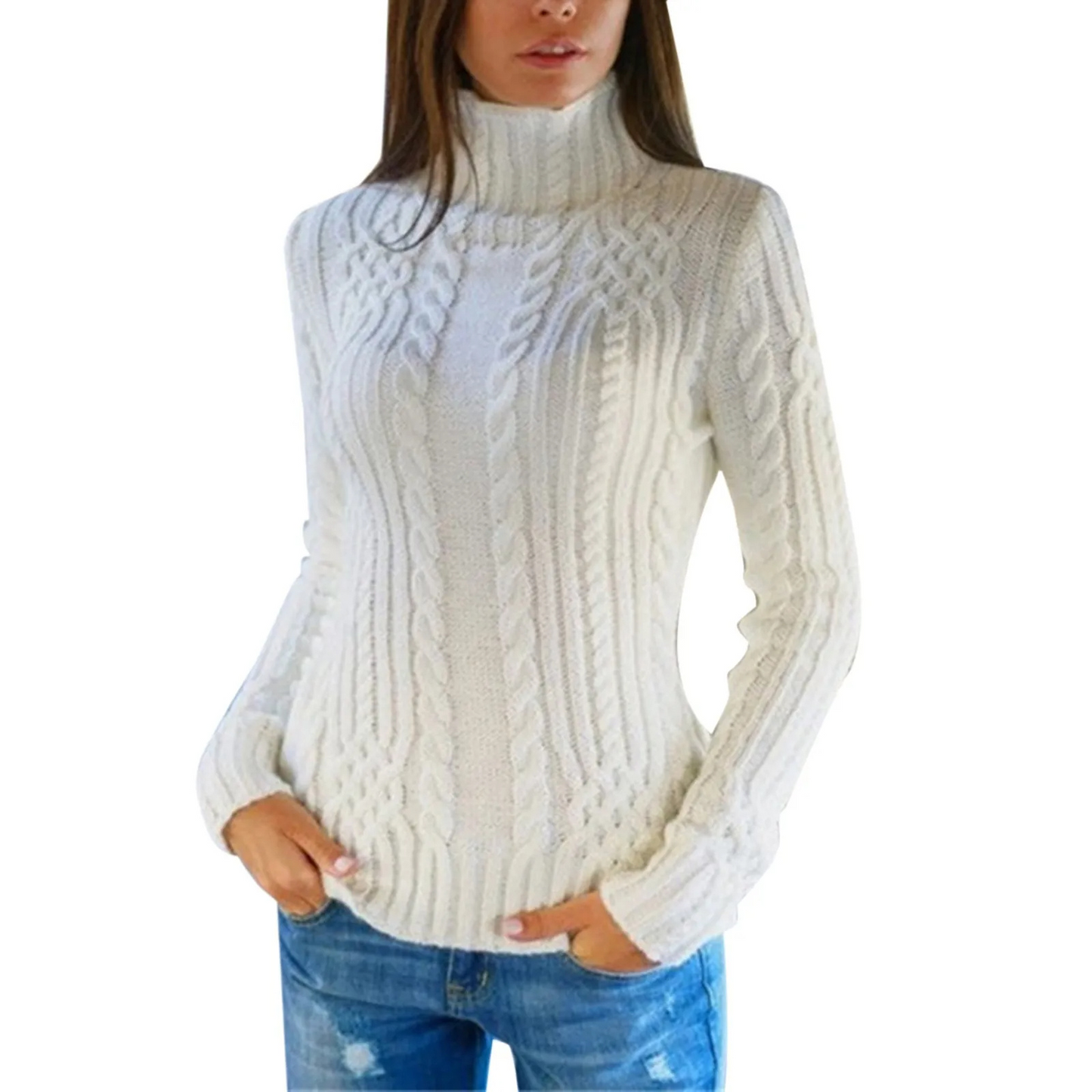 Cozy Winter Cable Knit Turtleneck Sweater