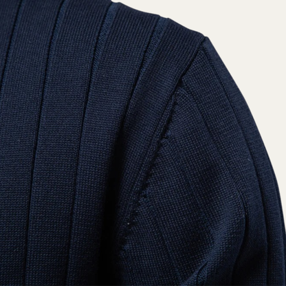Men’s V Neck Rib Knit Cardigan with Striped Trim