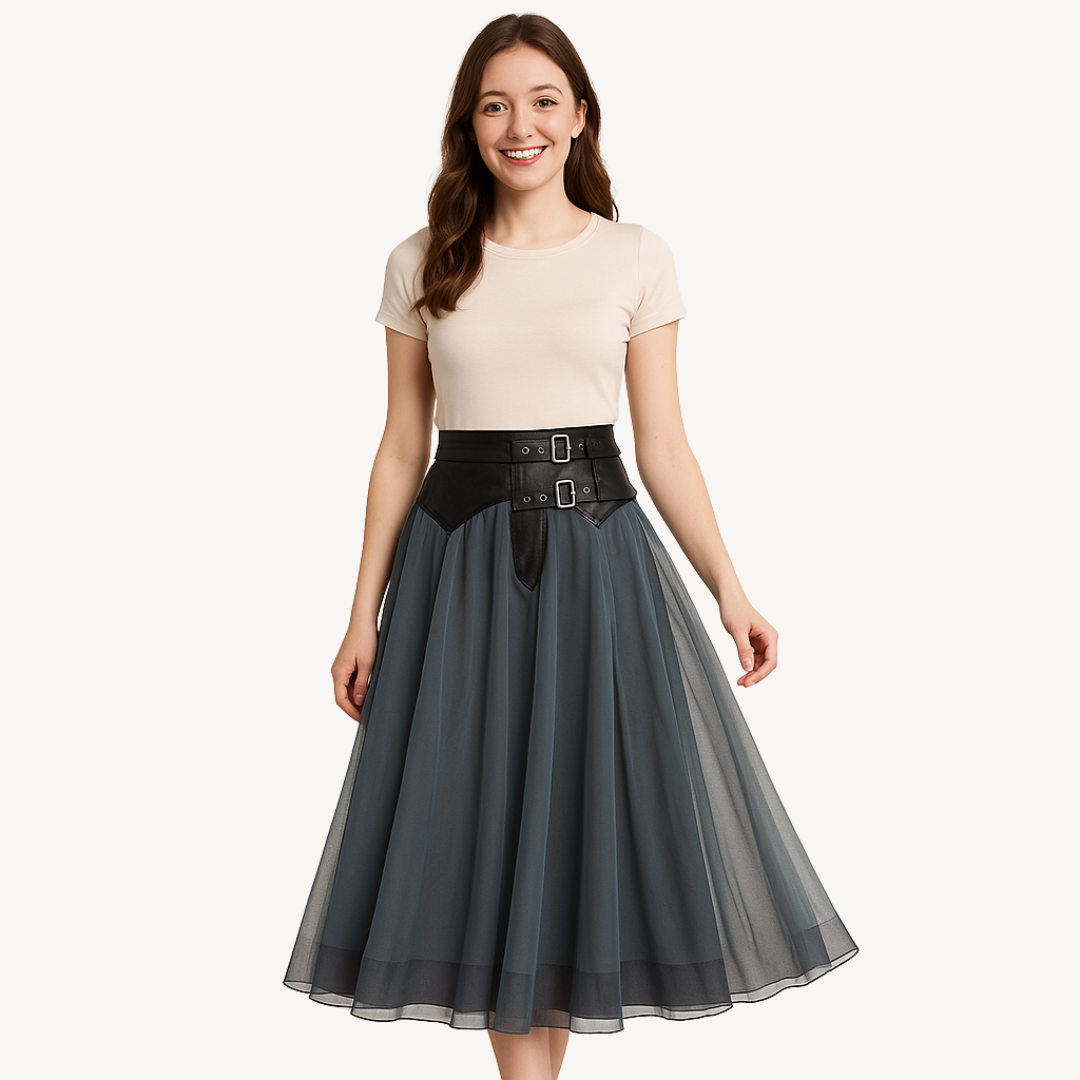 High Waist Gothic Maxi Skirt Women Chiffon