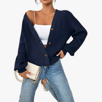 Women's V-Neck Drop Shoulder Cardigan Sweater