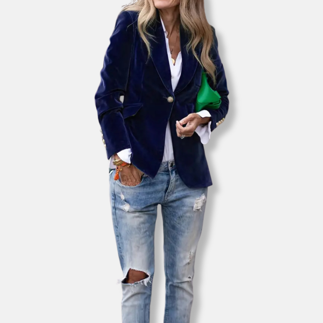 Isla Tailored Blazer | Gold Button Accent Lapel Collar Blazer