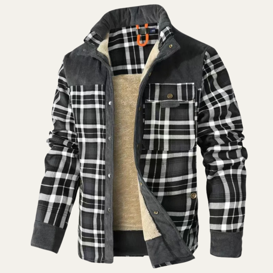 Men’s Plaid Fleece Lined Corduroy Yoke Shirt Jacket