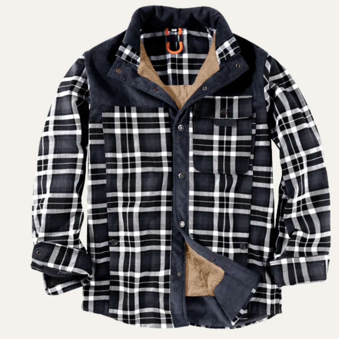 Men’s Insulated Plaid Flannel Shacket with Faux Fur Lining