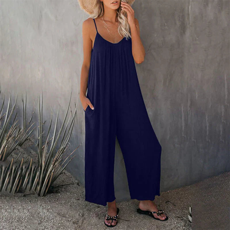 Women's Flowy V-Neck Tank Jumpsuit with Pockets