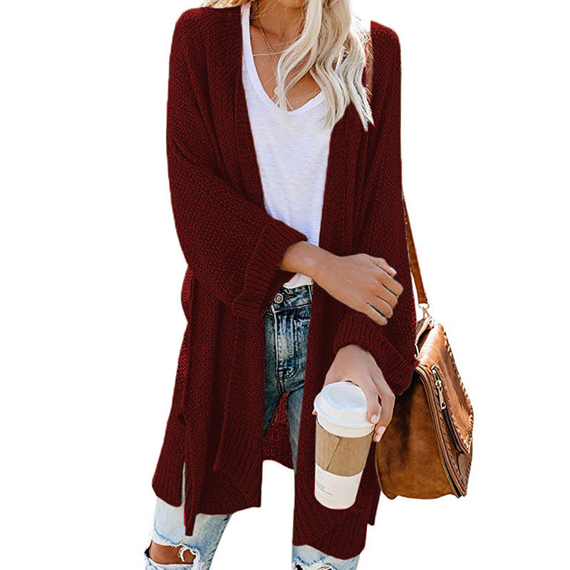 Cozy Women's Open Front Winter Cardigan with Pockets - BritishElegance