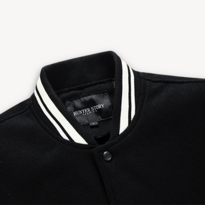 Men's Varsity Jacket - Wool Blend Body with Faux Leather Sleeves - Classic Letterman Style