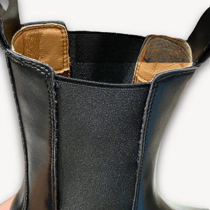 Woman’s Black Leather Chelsea Boots - Chunky Sole, Slip-On, Durable, Stylish Casual Footwear