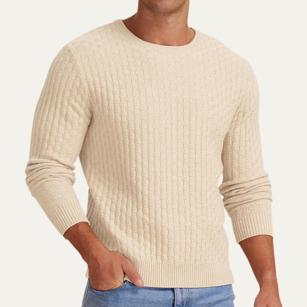 Men’s Textured Basket Weave Crew Neck Sweater