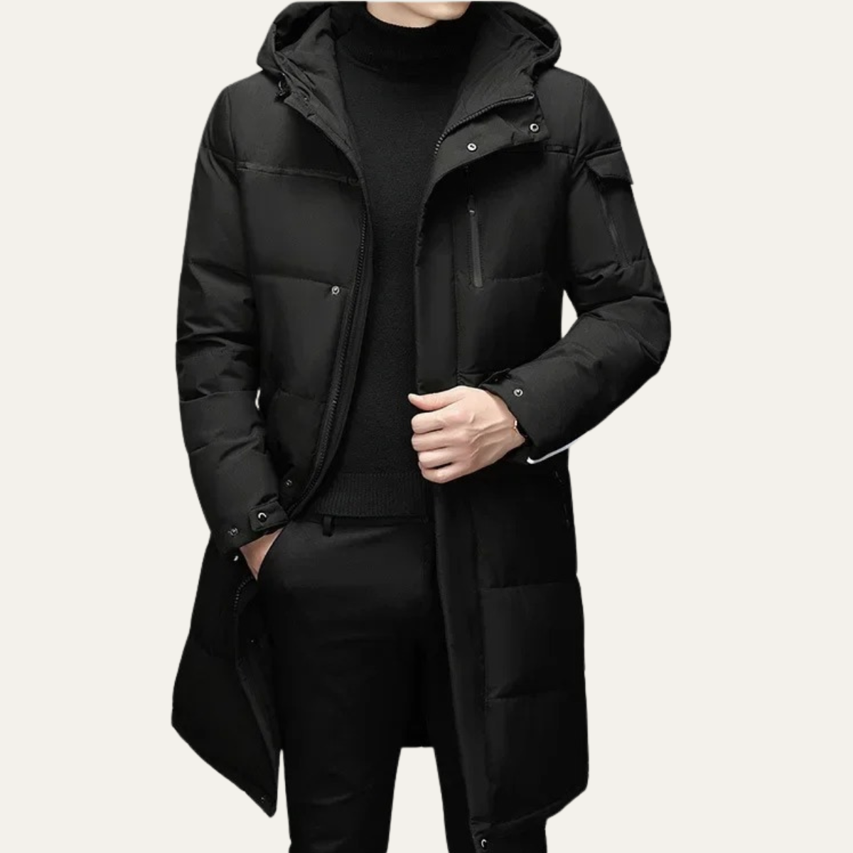 Men’s Long Quilted Puffer Coat with Hood