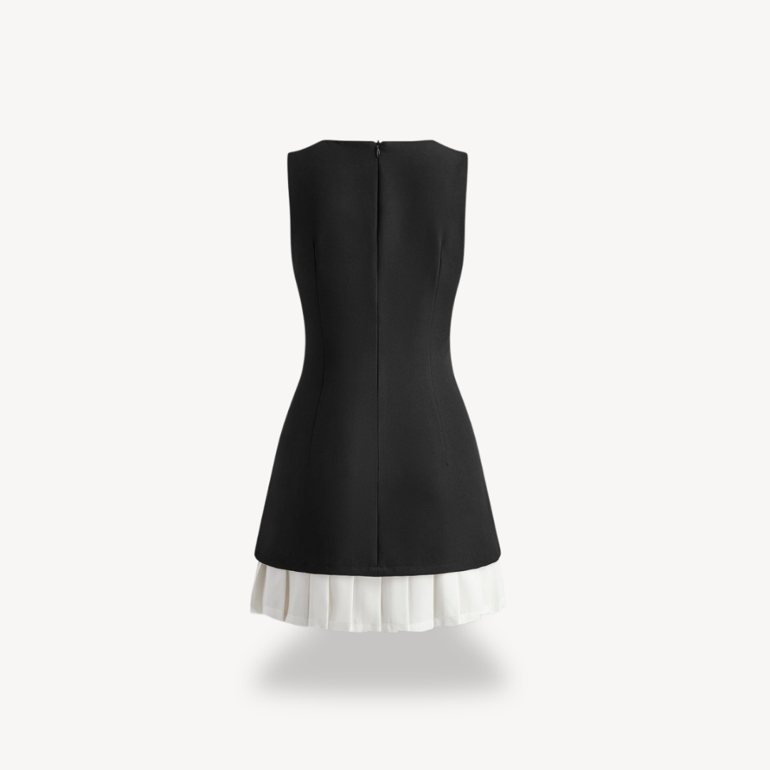 Sleeveless Color Block Pleated Mini Dress Women
