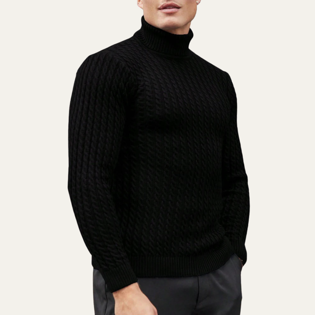 Men’s Turtleneck Sweater with Vertical Knit Pattern