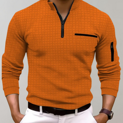 Men’s Grid Pattern Quarter Zip Pullover