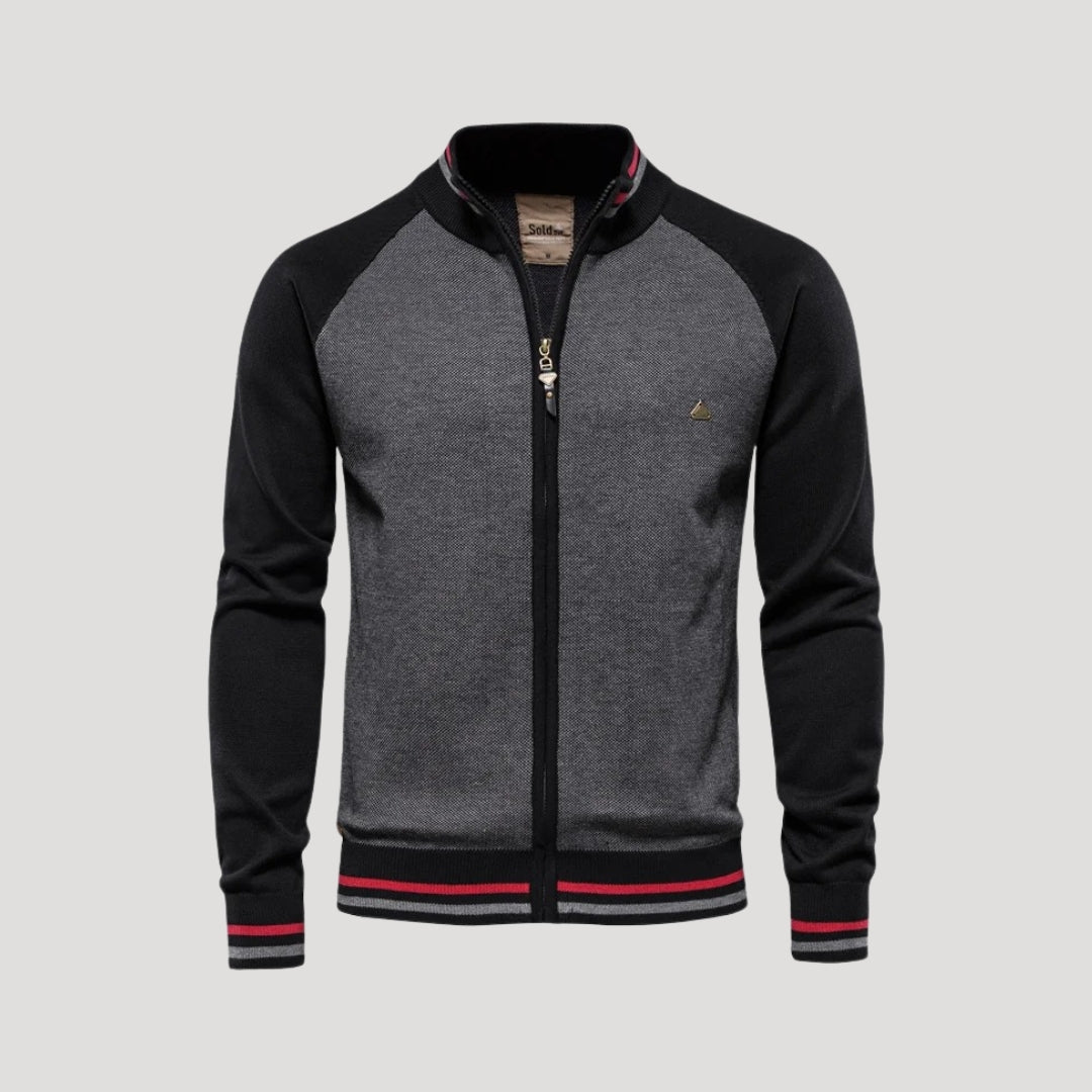 Classic Dual Tone Zip Up Sweater Jacket