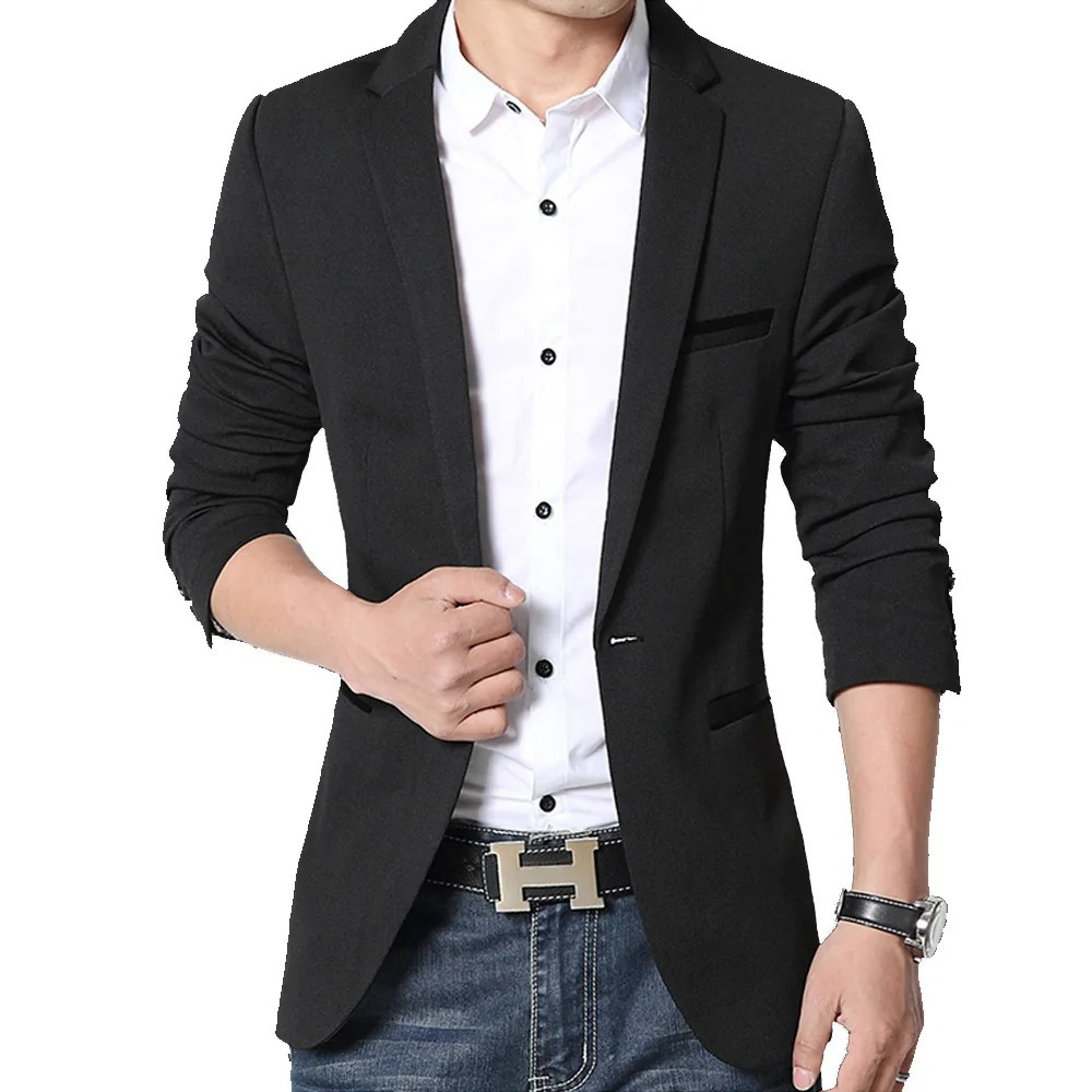 Classic Fit One Button Mens Blazer with Pockets