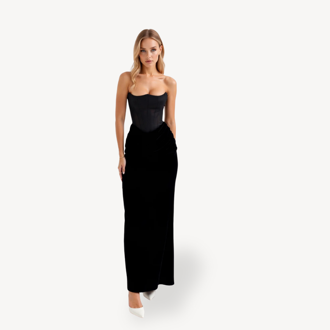 Women's Strapless Satin Drape Maxi Dress