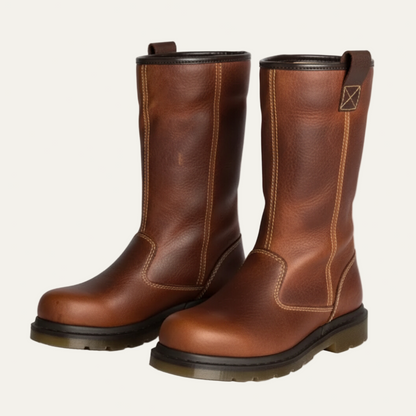 Men’s Smooth Leather Pull On Mid Calf Work Boots