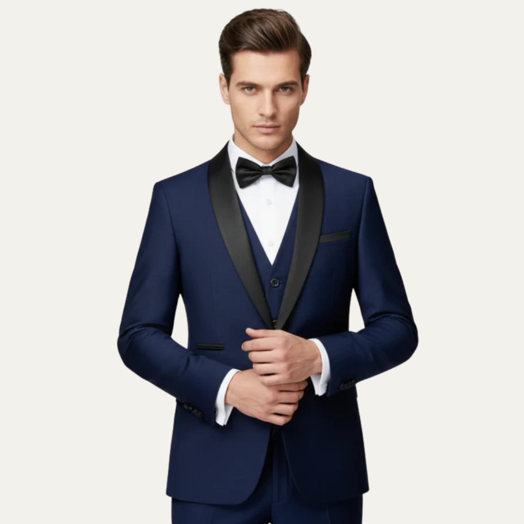 Men’s Satin Lapel Tuxedo Three Piece Suit