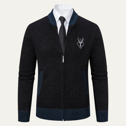 The Clapham Men's Embroidered Smart Knit Zip Cardigan