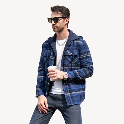 Men's Flannel Hooded Padded Jacket