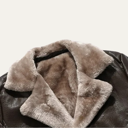Men’s Faux Leather Coat with Shearling Lining