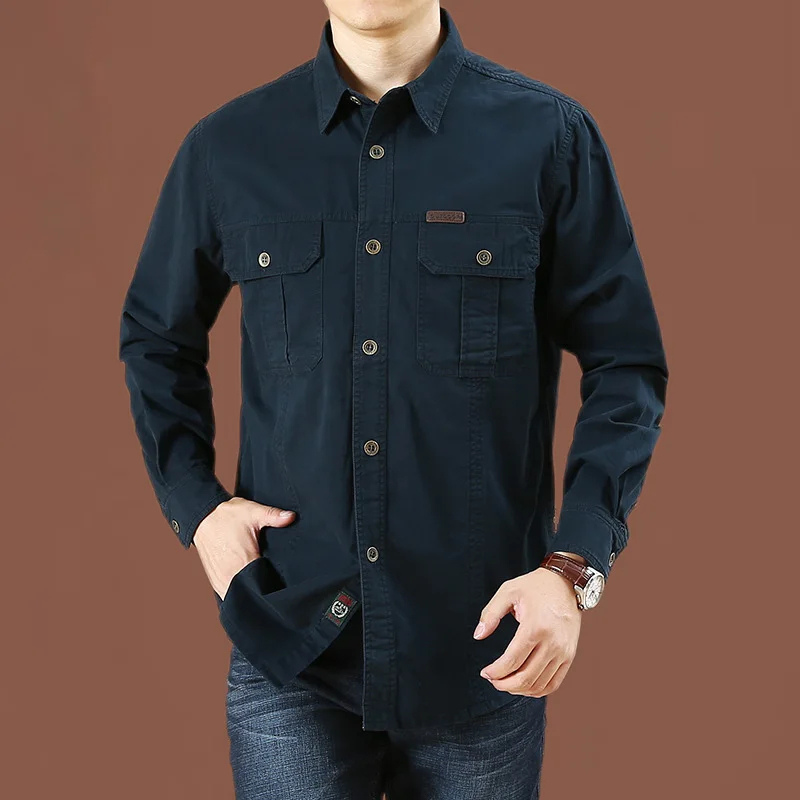 Relaxed Fit Long Sleeve Work Shirt with Pockets