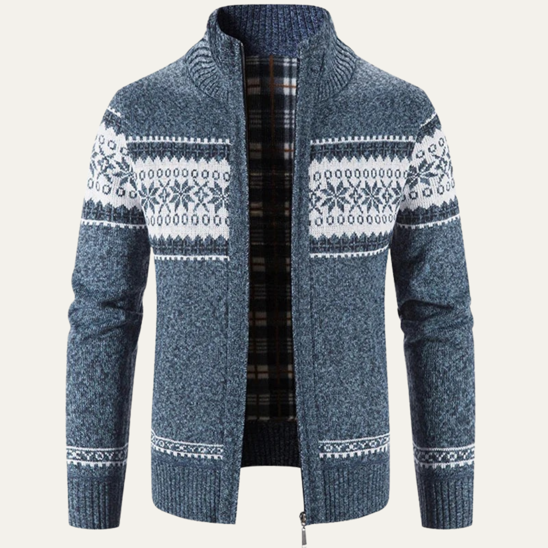 Men’s Nordic Pattern Full Zip Knitted Cardigan
