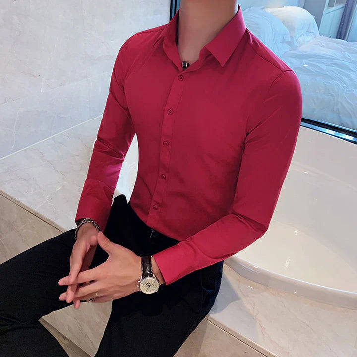 Slim-fitting, square-collared business shirt for men, elegant style