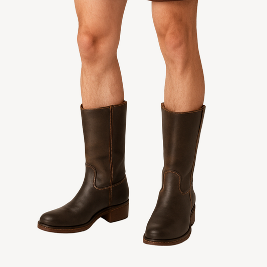 Unisex Orthopedic Leather Tall Boots with Classic Block Heel