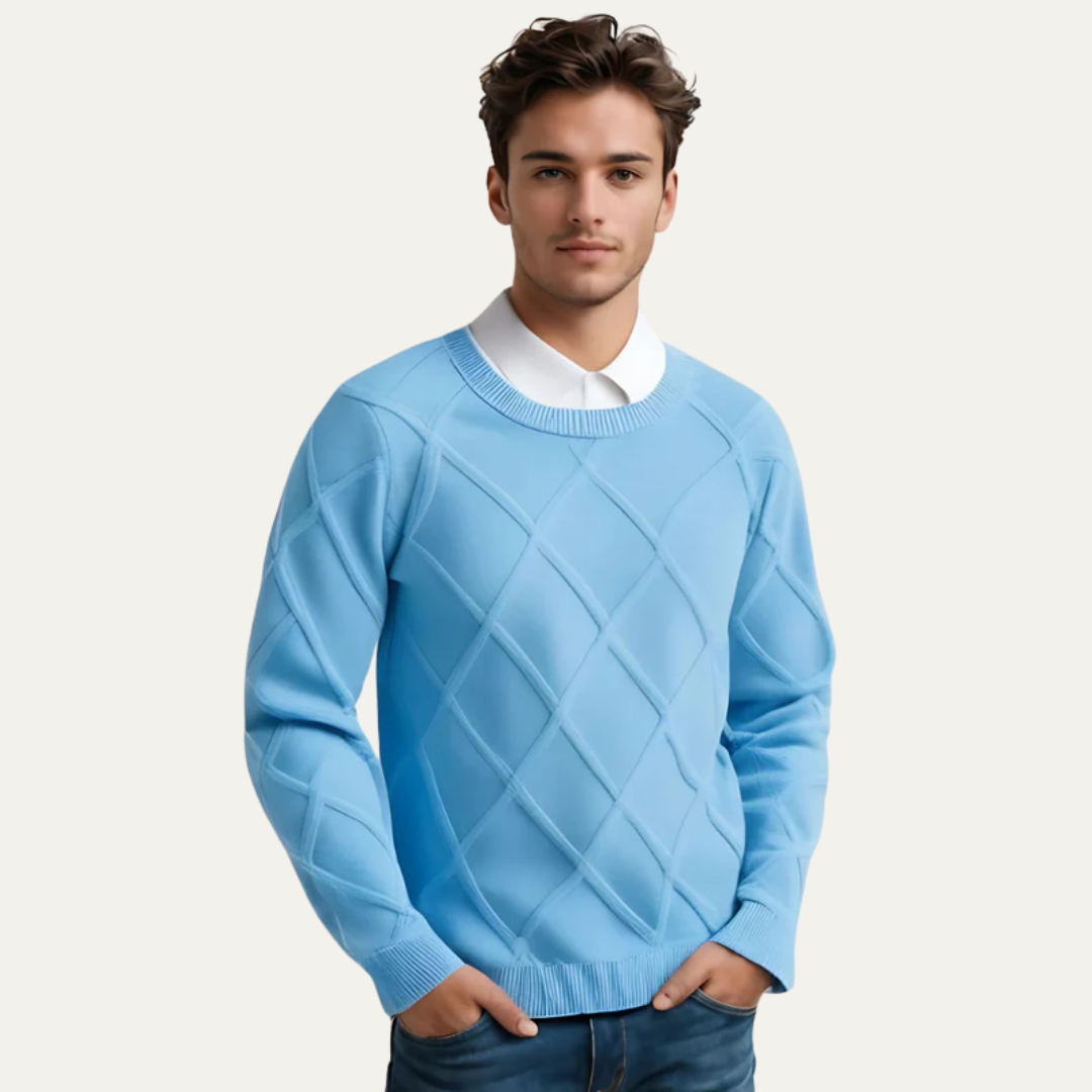 Men’s Argyle Crew Neck Ribbed Sweater