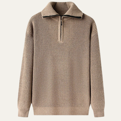 Men’s Ribbed Quarter Zip Sweater with Turn Down Collar