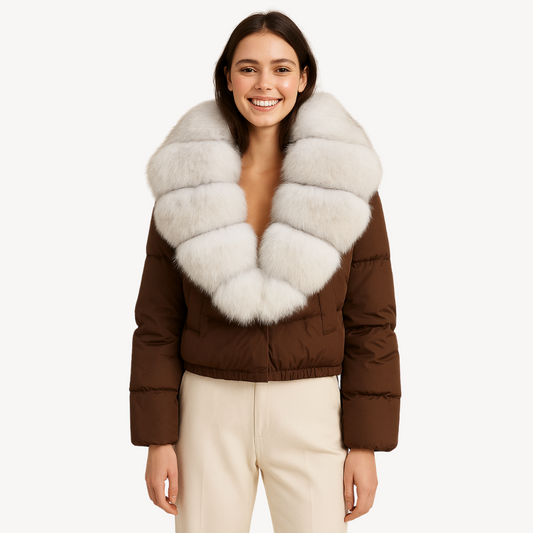 Winter Puffer Jacket with Faux Fur Collar for Women