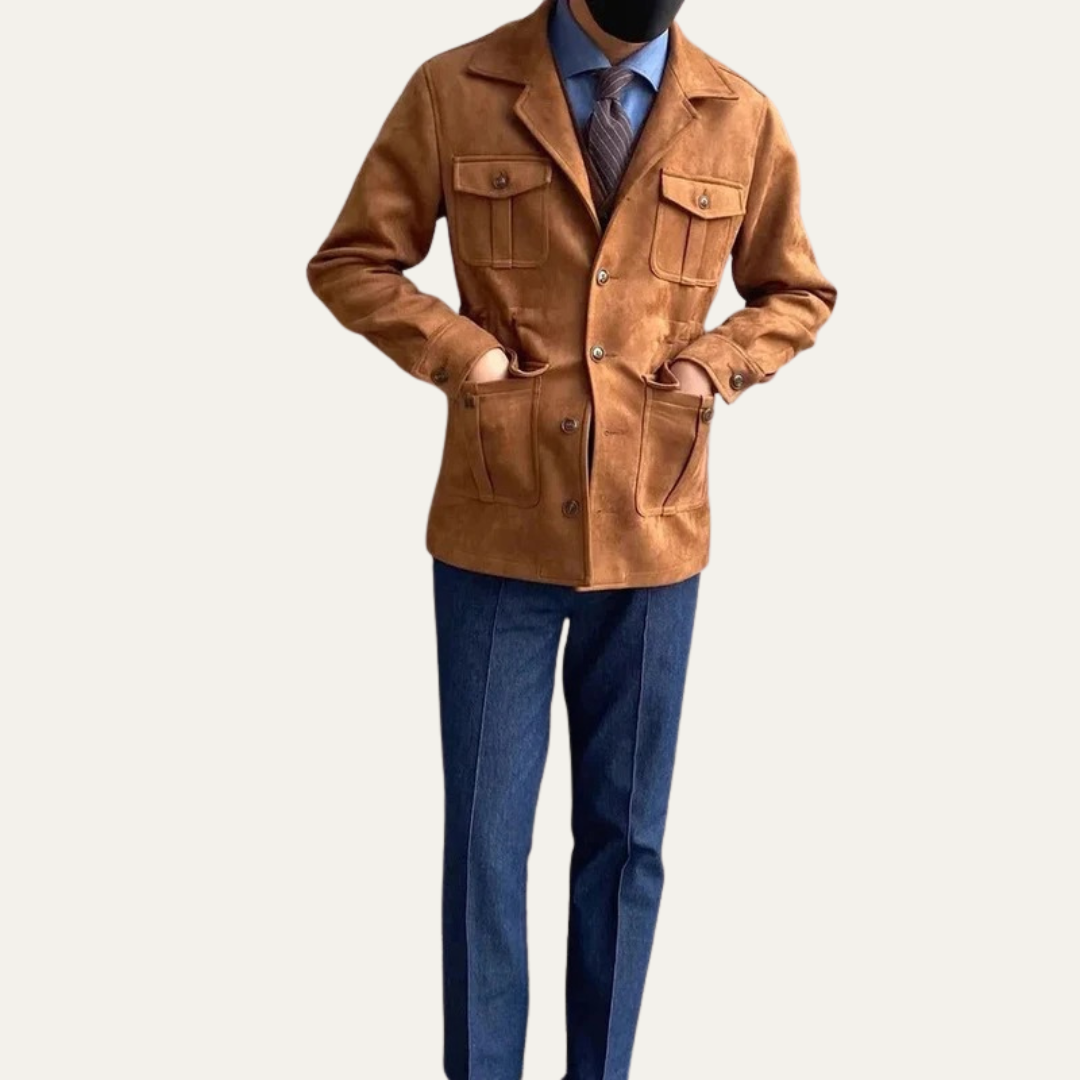 Men’s Suede Field Jacket with Four Flap Pockets