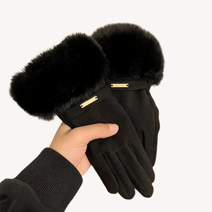 Faux Fur Trimmed Winter Gloves for Women