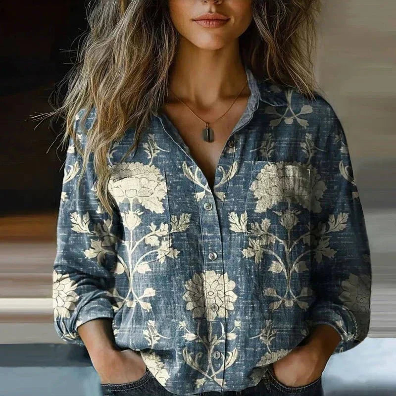 Isla Linen-Blend Button-Down Shirt | Relaxed Fit Bandana Print Shirt