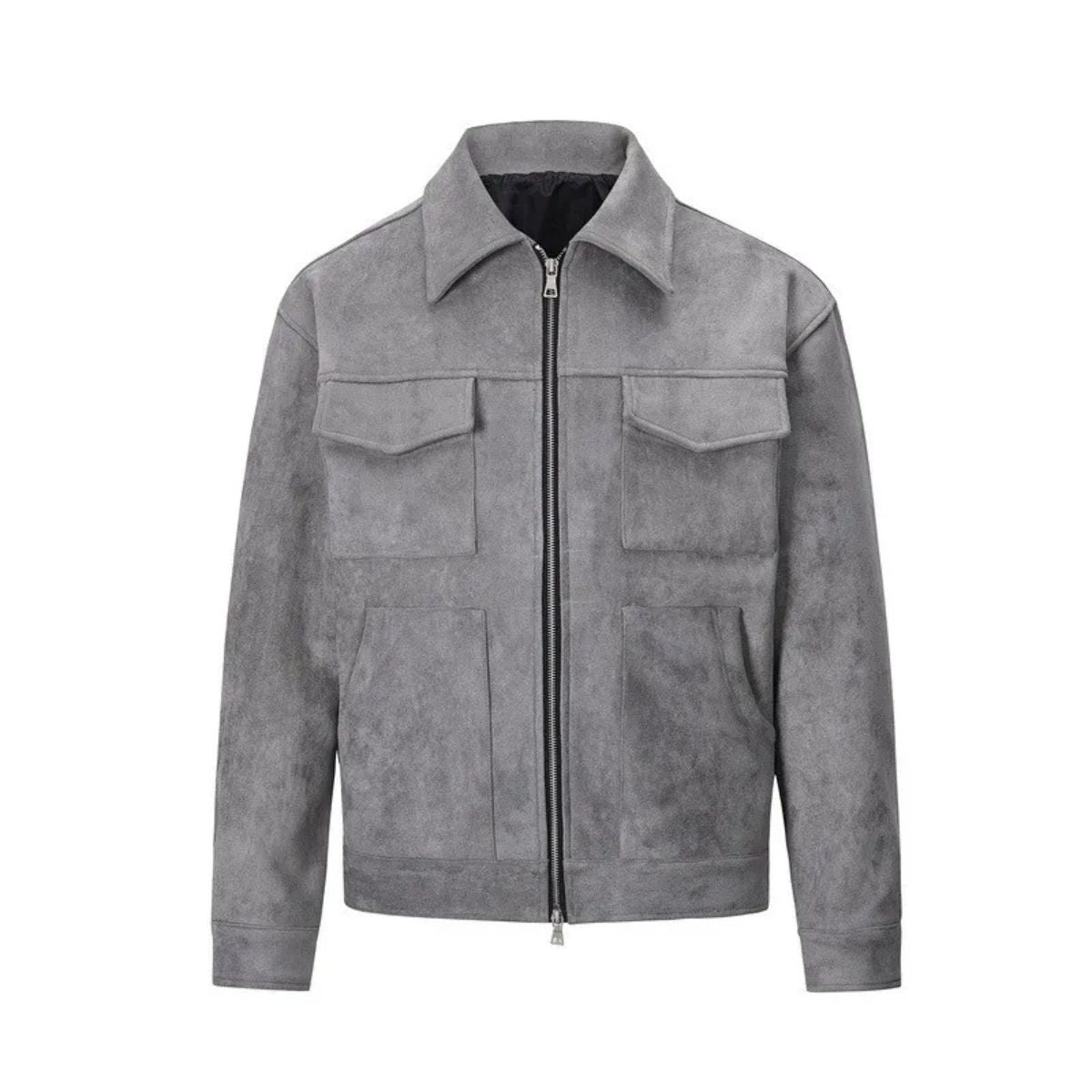 Men’s Faux Suede Zip Shirt Jacket with Patch Pockets