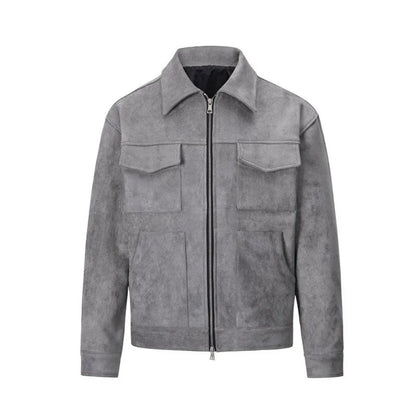 Men’s Faux Suede Zip Shirt Jacket with Patch Pockets