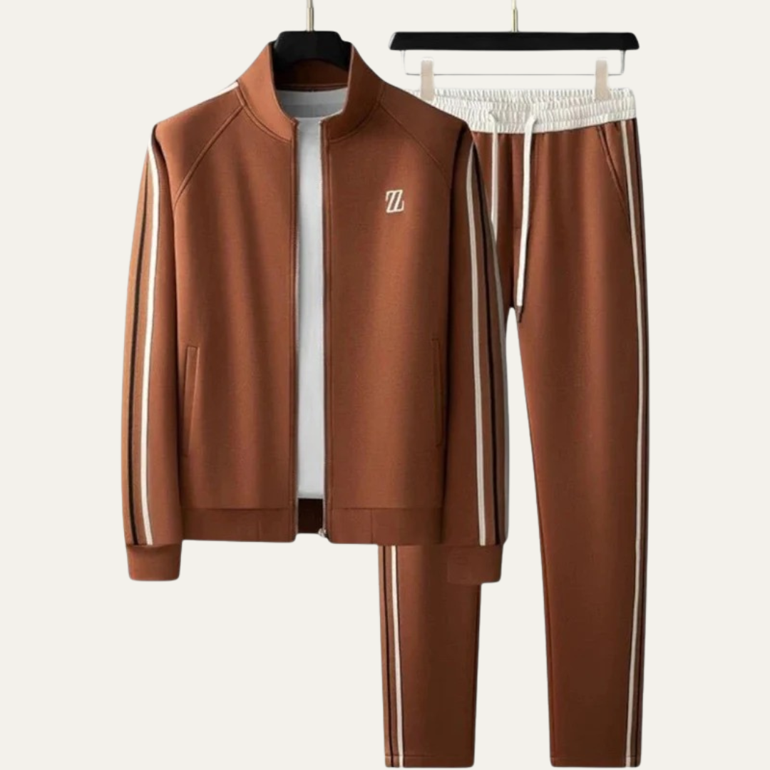 Men’s Stylish Leather-Trim Tracksuit Set