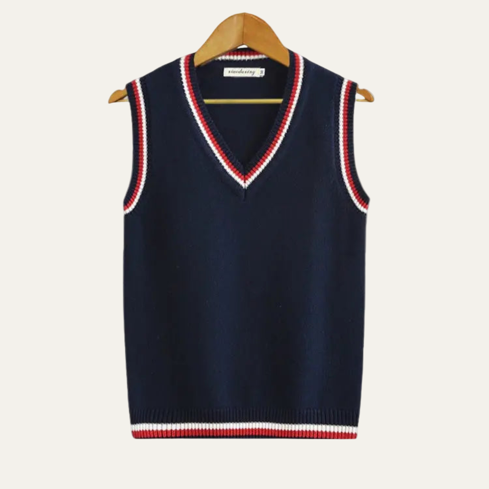 Men’s Textured V Neck Striped Sweater Vest