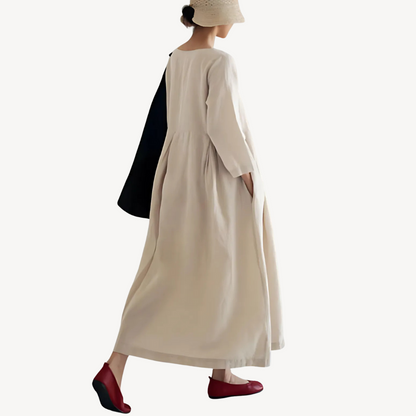 Casual Loose Linen Maxi Dress with Pockets