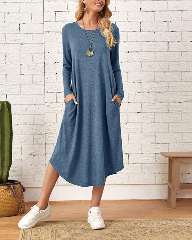 Comfy Women's Floral Midi Dress with Pockets