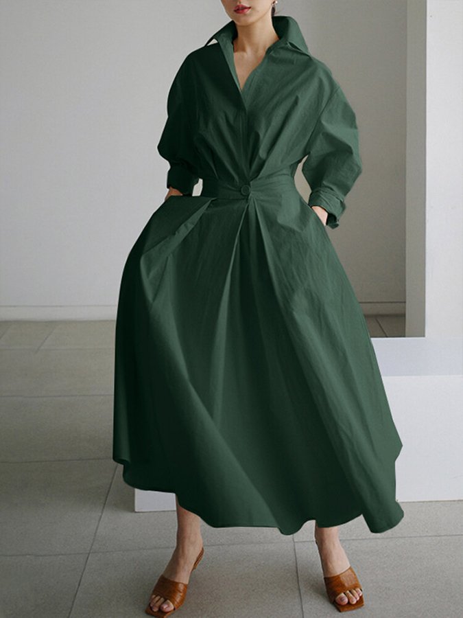 Elegant Women's Casual Midi Button Dress