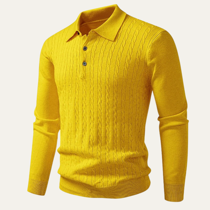 The Folkestone Men’s Trendy Buttoned Knit Polo Sweater
