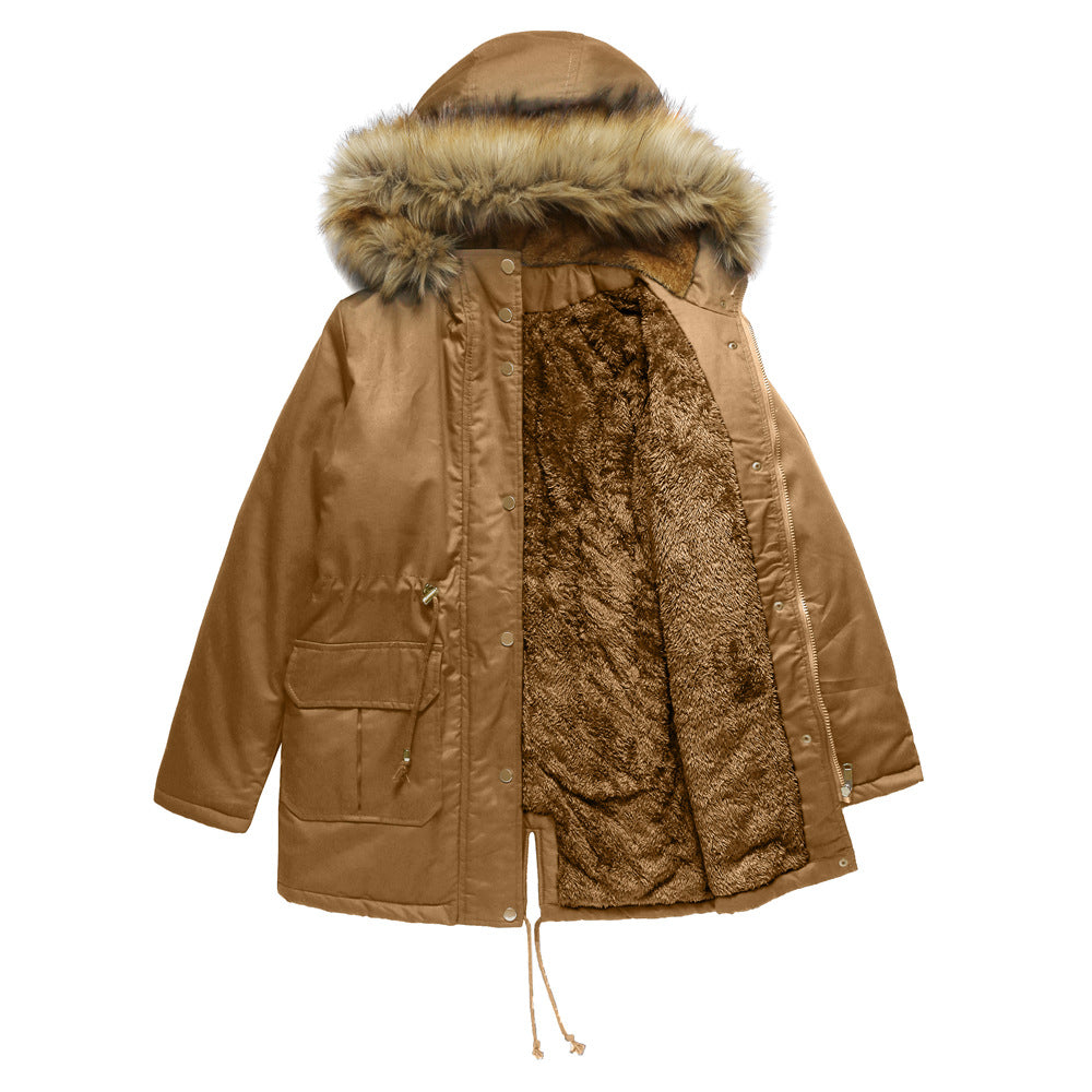 Warm Women's Parka Coat With Fleece Hood