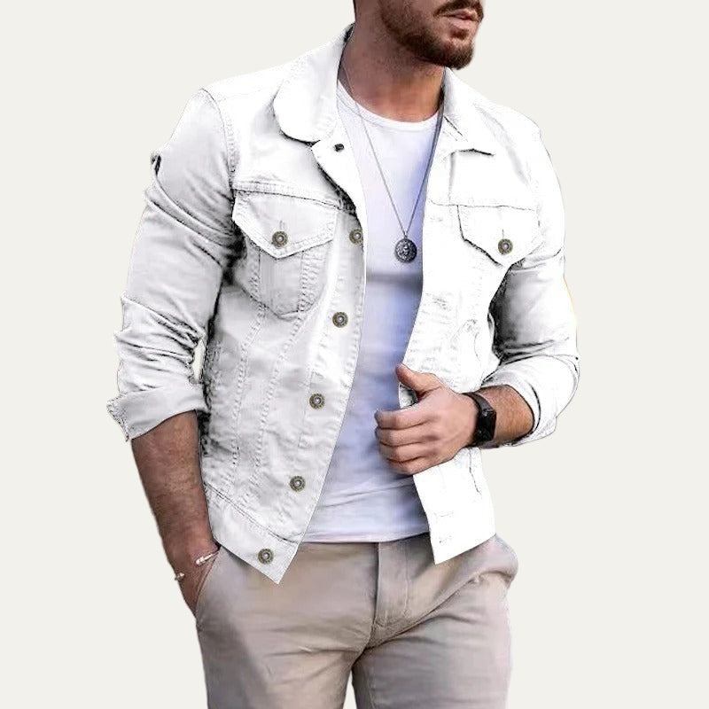 Men’s Slim Lapel Cargo Denim Jacket