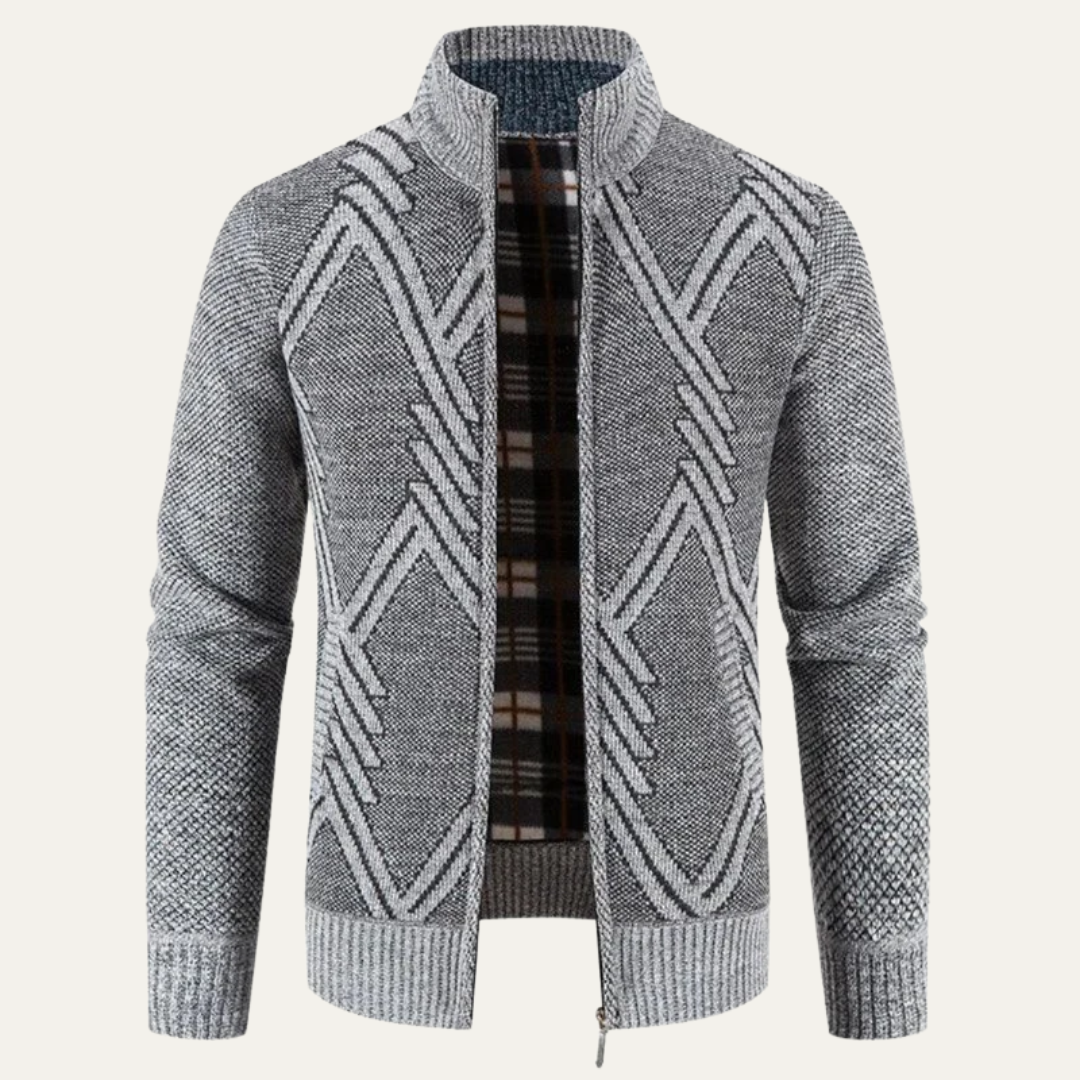 Men's Full Zip Knit Cardigan with Standing Collar