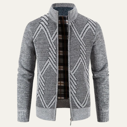 Men's Full Zip Knit Cardigan with Standing Collar