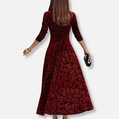 Ivy A-Line Midi Dress | Floral Square Neck Three-Quarter Sleeve Dress