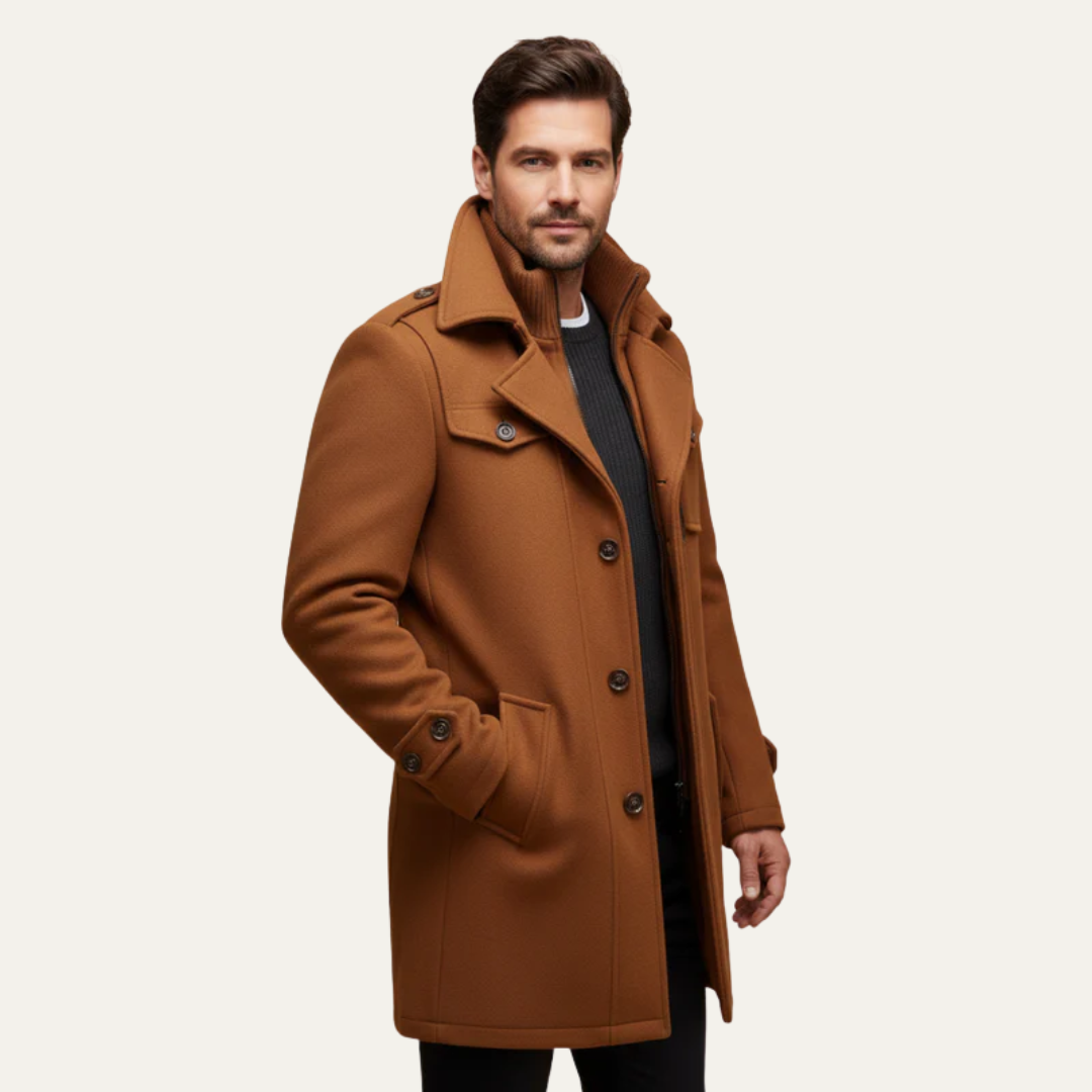 Men’s Military Inspired Wool Blend Mid Thigh Topcoat